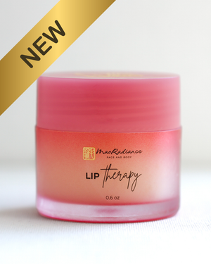 Pink jar of lip therapy with 'New' label on a white background