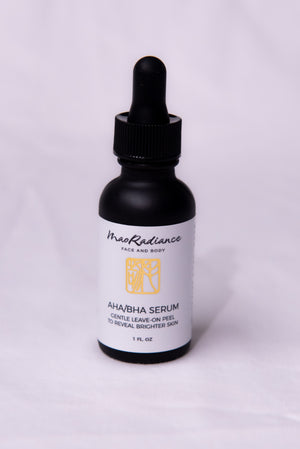 Black serum bottle with dropper labeled 'MaoRadiance' on a white background