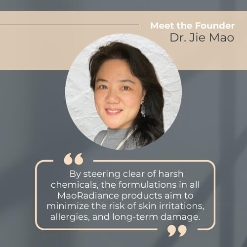 Profile of Dr. Jie Mao with a quote about MaoRadiance products on a dark background
