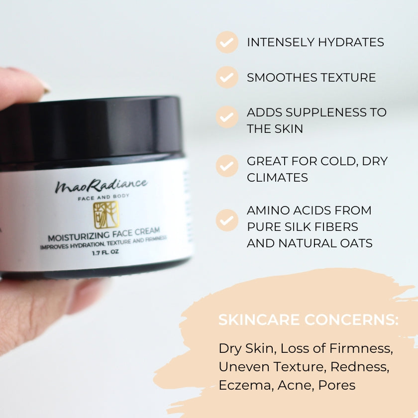 image shows benefits of Glass jar of face cream for aging skin and mature skin that is part of a natural anti age skin care line made with all natural skin care ingredients